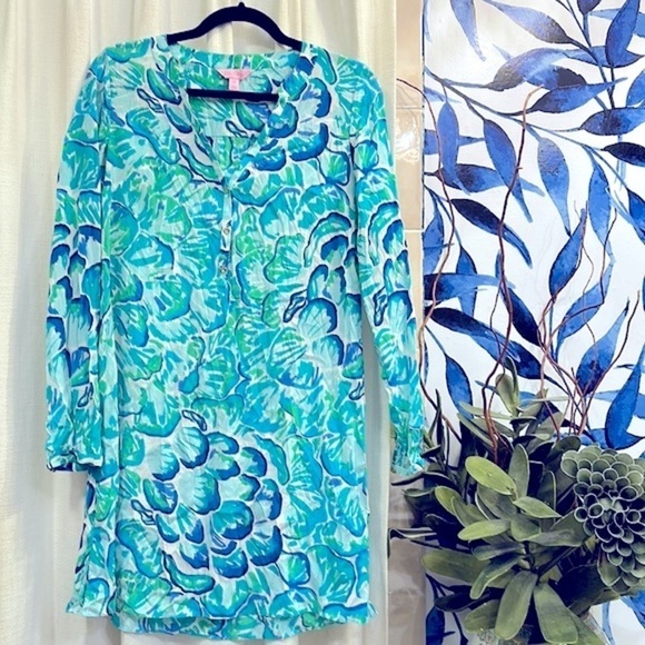 Lilly Pulitzer Dresses & Skirts - LILLY PULITZER Womens Agate Green Lazy River Delphine Stretch Silk Tunic Dress S